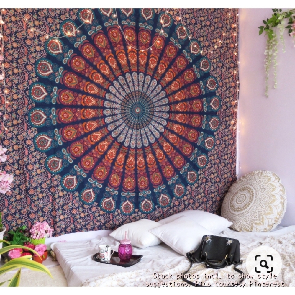 Huge mandala boho Peacock floral tapestry throw X-large wall decor bedding